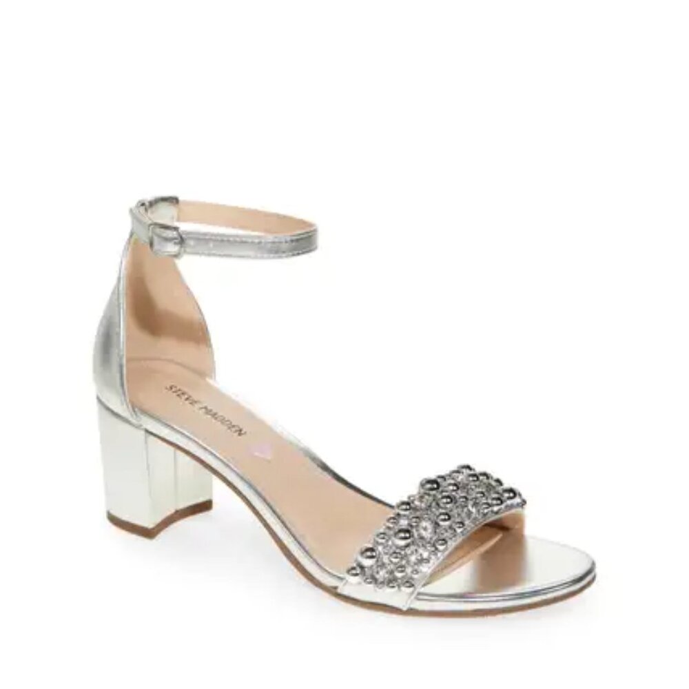 Steve Madden Girl's JCarrson Silver Beads Ankle Strap Sandal Size 3